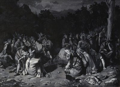 Indiaanse bijeenkomst door Frederic Remington