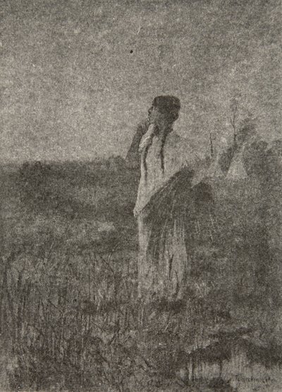Als een geest die bij zonsopgang gaat, zag hij een meisje lopen, uit The Song of Hiawatha door Henry Wadsworth Longfellow (1807-82), uitgegeven door George G. Harrap und Company Ltd., 1911 door Frederic Remington