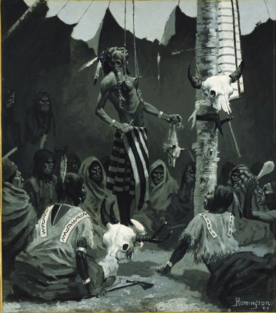 Mandan Inwijdingsceremonie door Frederic Remington