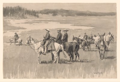 Bij de bovenloop - Burgess vindt een doorwaadbare plaats door Frederic Remington
