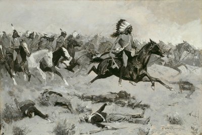 Rushing Red Lodges door de lijn gegaan, ca. 1900 door Frederic Remington