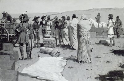 De Tolk zwaaide naar de Jongeling, ca. 1900 door Frederic Remington
