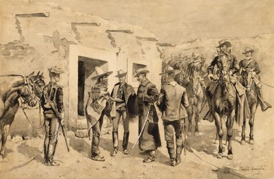 U. Amerikaanse cavalerie jaagt op Garza-mannen aan de Rio Grande door Frederic Remington