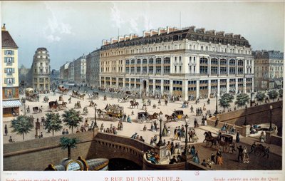 Buitenaanzicht van La Belle Jardiniere, rue du pont neuf in Parijs in de 19e eeuw door Frederic Sorrieu
