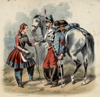 Het Franse leger en zijn cantinieres: Hussard en cantiniere de troupe de line door Frederic Sorrieu