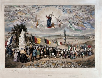De Universele Democratische en Sociale Republiek Processie van de Europese Volkeren in Unie en Broederschap. Lithografie door Frederic Sorrieu, 1848 door Frederic Sorrieu