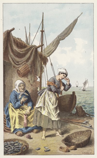 A la peche des moules door Frederic Theodore (after) Lix
