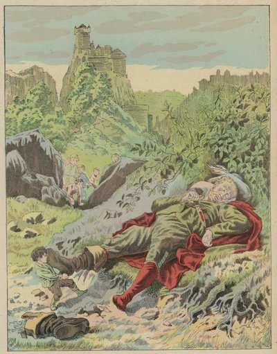 Le Petit Poucet, Klein Duimpje (gekleurde litho) door Frederic Theodore (after) Lix