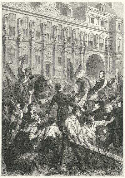 Lodewijk Filips, hertog van Orléans, op weg naar het Hôtel de Ville, Parijs door Frederic Theodore (after) Lix