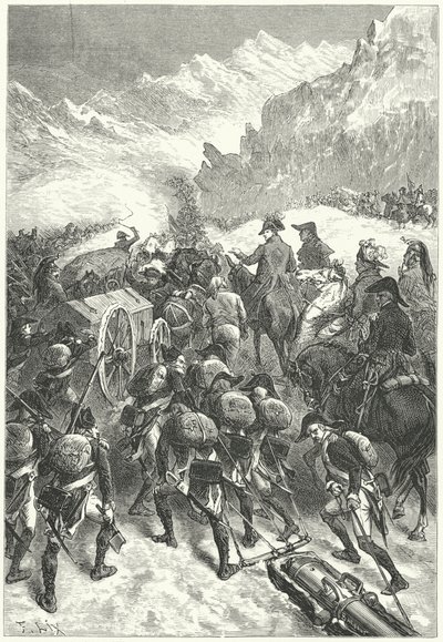 Napoleon leidt zijn leger over de Alpen door Frederic Theodore (after) Lix