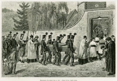 Begrafenis van een mijnwerker. Gravure door Lix, ter illustratie van het verhaal 