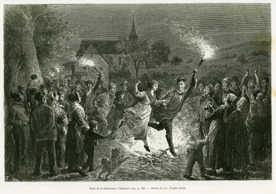 Vuur van Sint-Jan in Sulzbach. Gravure door Lix ter illustratie van het verhaal A travers l