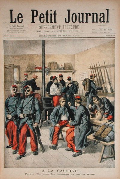 In de Kazerne, Voorbereiding voor Manoeuvres in de Sneeuw, illustratie uit Le Petit Journal, 17 maart 1895 door Frederic Theodore Lix