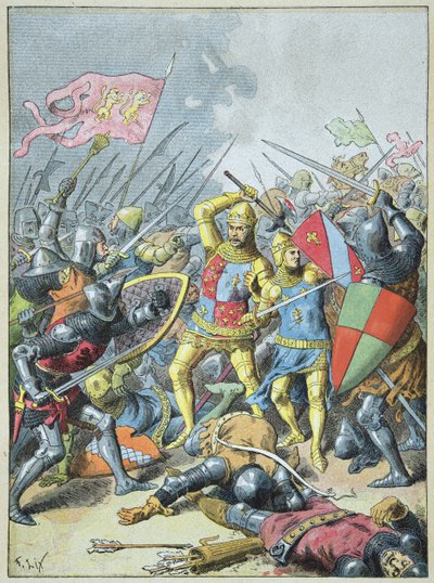 Jan II de Goede en zijn zoon Filips de Stoute omsingeld door de Engelsen bij de Slag bij Poitiers, 19 september door Frederic Theodore Lix