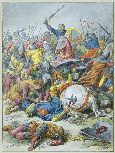 Koning Filips Auguste bij de Slag bij Bouvines in 1214 (gravure) door Frederic Theodore Lix