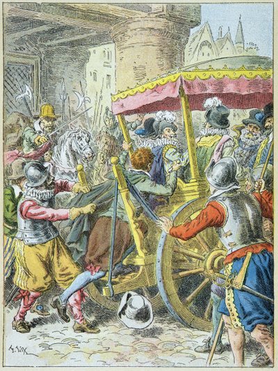 Moord op Koning Hendrik IV door François Ravaillac in de Rue de la Ferronnerie Parijs, 14 mei door Frederic Theodore Lix