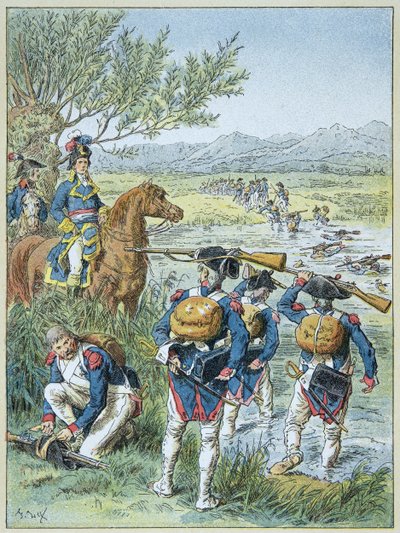 Tweede Slag bij Zürich - Oversteek van de Lintz in 1799 door het leger van Massena door Frederic Theodore Lix