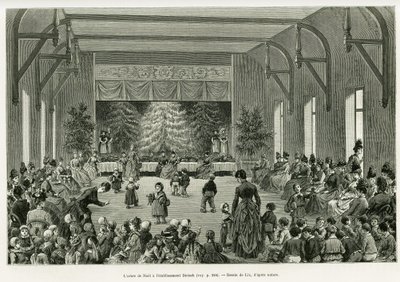 De kerstboom bij de Dietsch-inrichting. Gravure door Lix, ter illustratie van het verhaal A travers l