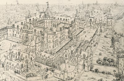 Louvre in Parijs ten tijde van Karel V, tekening door Frederic de Clarac door Frederic de Clarac