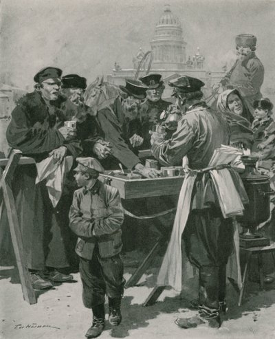Een theekraam van droshky-bestuurders door Frederic de Haenen
