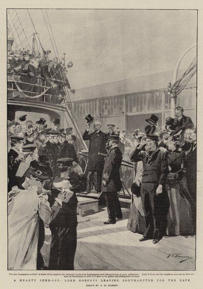 Een hartelijke uitzwaai, Lord Roberts vertrekt naar de Kaap vanuit Southampton door Frederic de Haenen