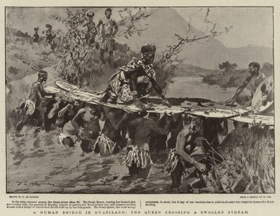 Een Menselijke Brug in Swaziland, de Koningin steekt een Gezwollen Stroom over door Frederic de Haenen