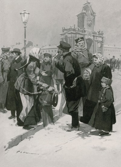 Een straatverkoper van gezouten haringen door Frederic de Haenen