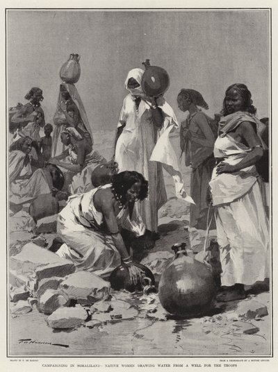 Campagne in Somaliland, inheemse vrouwen halen water uit een put voor de troepen door Frederic de Haenen