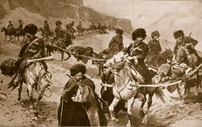Kozakkenambulancekonvooi in de bergen van de Kaukasus, 1914-19 door Frederic de Haenen