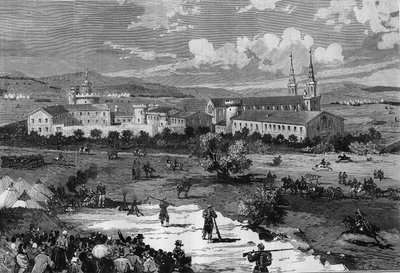Locatie van de kampen van de troepen van Generaal Guyon Vernier (Guyon-Vernier) tijdens het beleg van de Abdij van Prewatches in Frigolet, Bouches du Rhône (13) door Frederic de Haenen