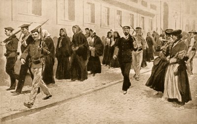 Nonnen onder republikeinse bescherming tijdens de revolutie van 1910 in Portugal door Frederic de Haenen