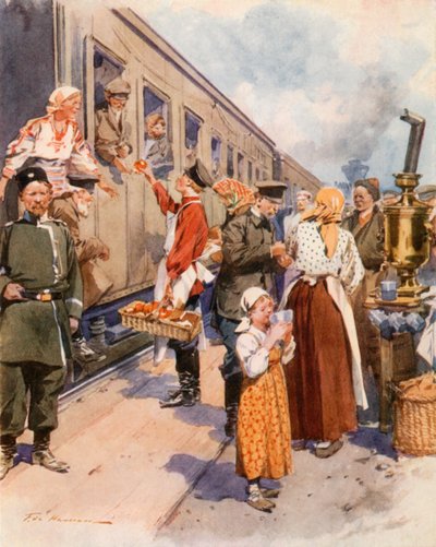 Thee-Verkopers op een Landelijk Treinstation door Frederic de Haenen