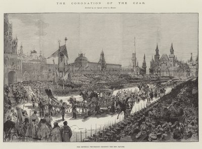 De kroning van de tsaar, de keizerlijke processie die het Rode Plein oversteekt door Frederic de Haenen