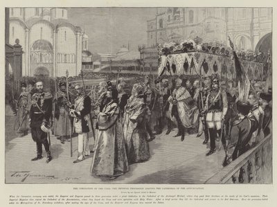 De kroning van de tsaar, de keizerlijke processie verlaat de kathedraal van de Aankondiging door Frederic de Haenen