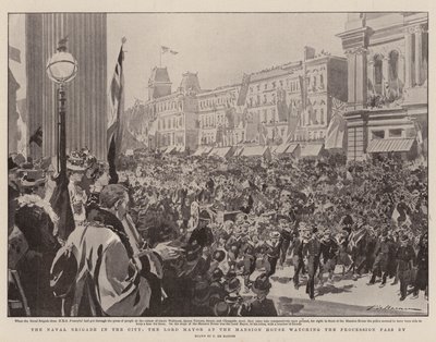 De marinebrigade in de stad, de burgemeester bij het Mansion House kijkt naar de voorbijgaande processie door Frederic de Haenen