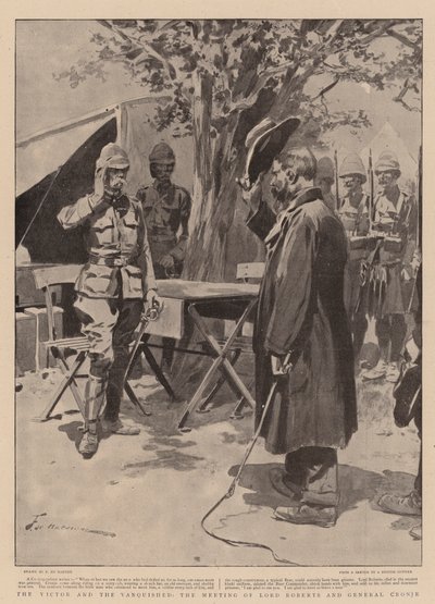 De overwinnaar en de overwonnene, de ontmoeting van Lord Roberts en generaal Cronje door Frederic de Haenen