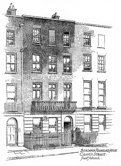 Het huis van Benjamin Franklin, 36 Craven Street, Londen door Frederick Adcock