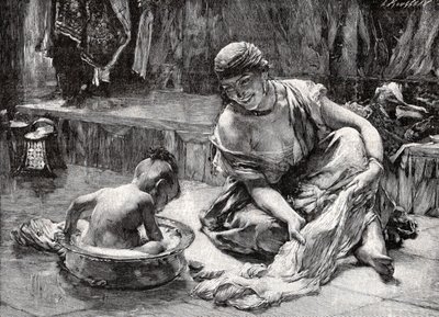 Kinderen baden, Egypte door Frederick Arthur Bridgman