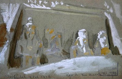 Vier kolossale standbeelden van Ramses II bij de Grote Tempel van Abu Simbel door Frederick Arthur Bridgman