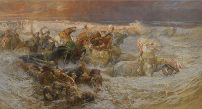 Het leger van de farao verzwolgen door de Rode Zee door Frederick Arthur Bridgman