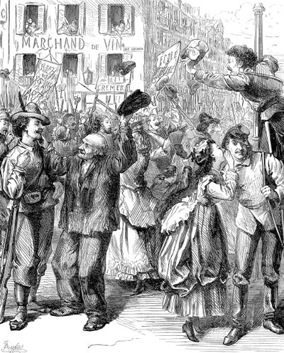 Verdediging van Parijs: studenten gaan de barricades bemannen, Frans-Pruisische Oorlog, 1870 door Frederick Barnard
