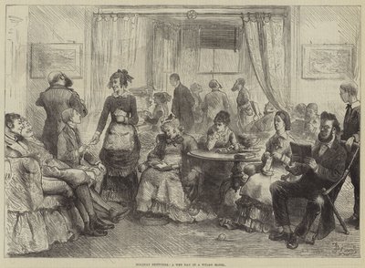 Vakantieschetsen, een natte dag in een Welsh hotel door Frederick Barnard