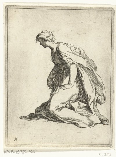 Knielende jonge vrouw door Frederick Bloemaert