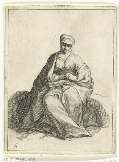 Zittende, biddende vrouw (15 kleine figuren) door Frederick Bloemaert