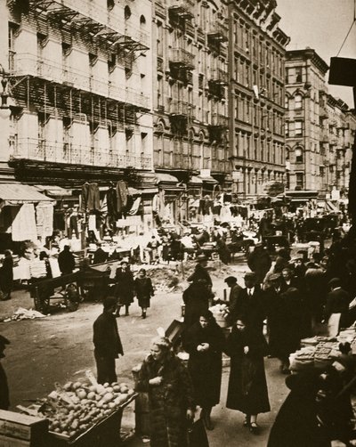 Straatmarkt op Orchard Street, Lower East Side, New York, VS, begin jaren 1930 door Frederick Bradley
