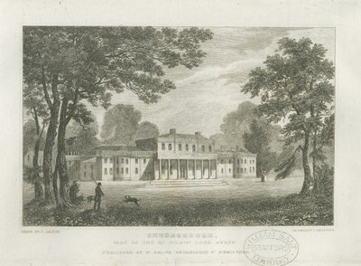 Shugborough Hall: gravure, nd [c 1830] door Frederick Calvert