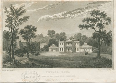 Tixall Hall (gravure) door Frederick Calvert