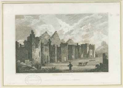 Tutbury Kasteel - Kasteelhof (gravure) door Frederick Calvert