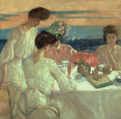 Thee in de middag op het terras door Frederick Carl Frieseke