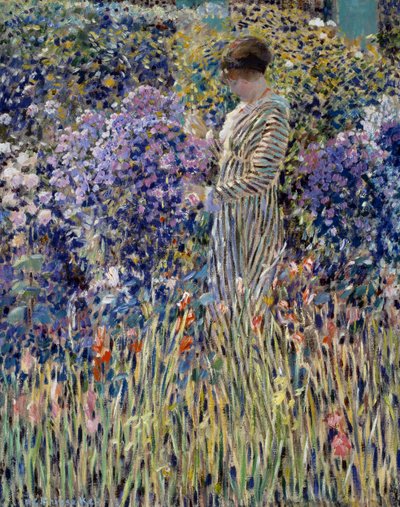Vrouw in tuin, circa 1912, schilderij door Frederick Carl Frieseke door Frederick Carl Frieseke